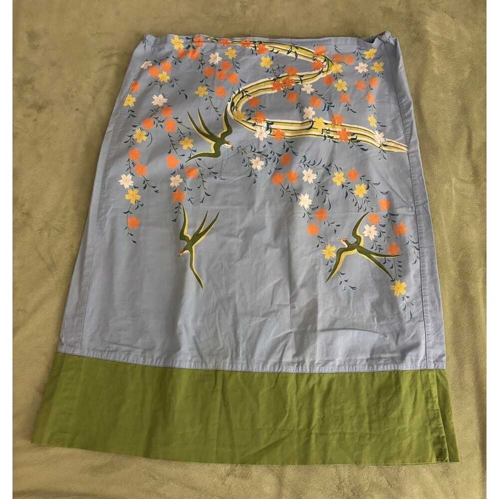 Free People Cotton Size 7 Midi A-Line Skirt Floral Bird Print Drawstring